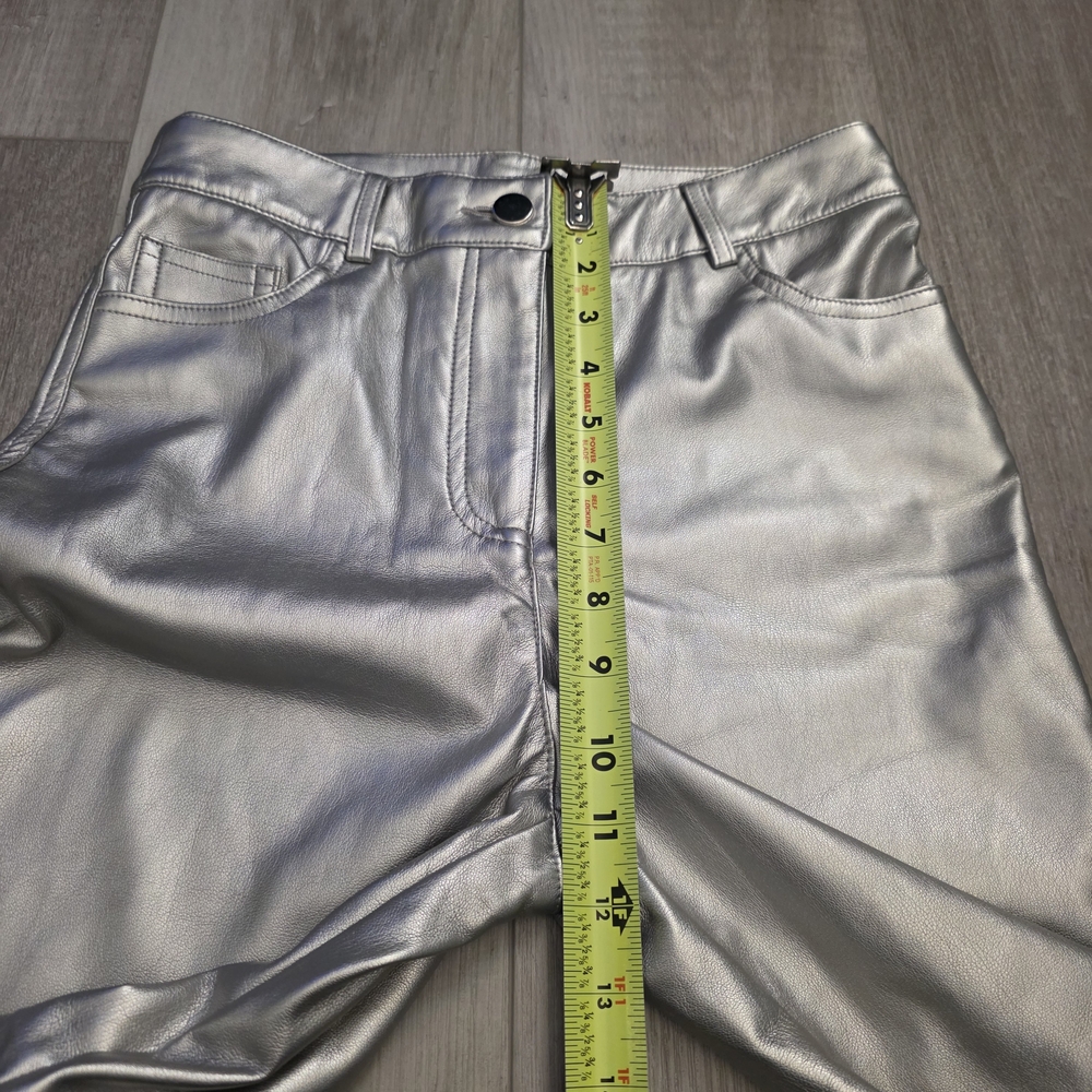 House of Harlow 1960 Silver Faux Leather Pants Size 2 Metallic Straight Leg - Picture 8 of 16